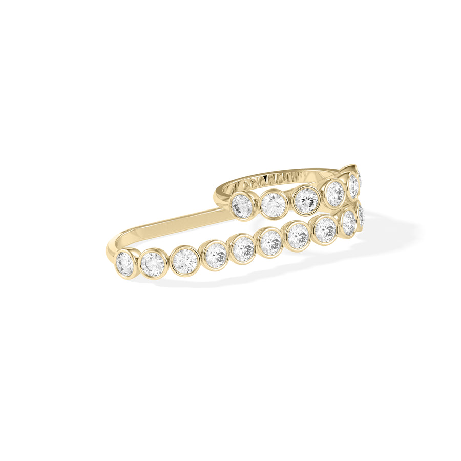 Bezel round lab diamond two-finger ring in 14K yellow gold side profile