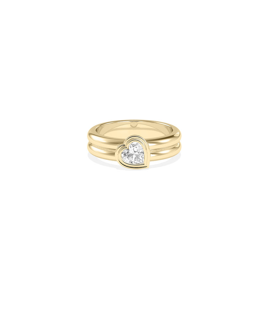 Bezel set heart lab diamond solitaire ring in 14K yellow gold