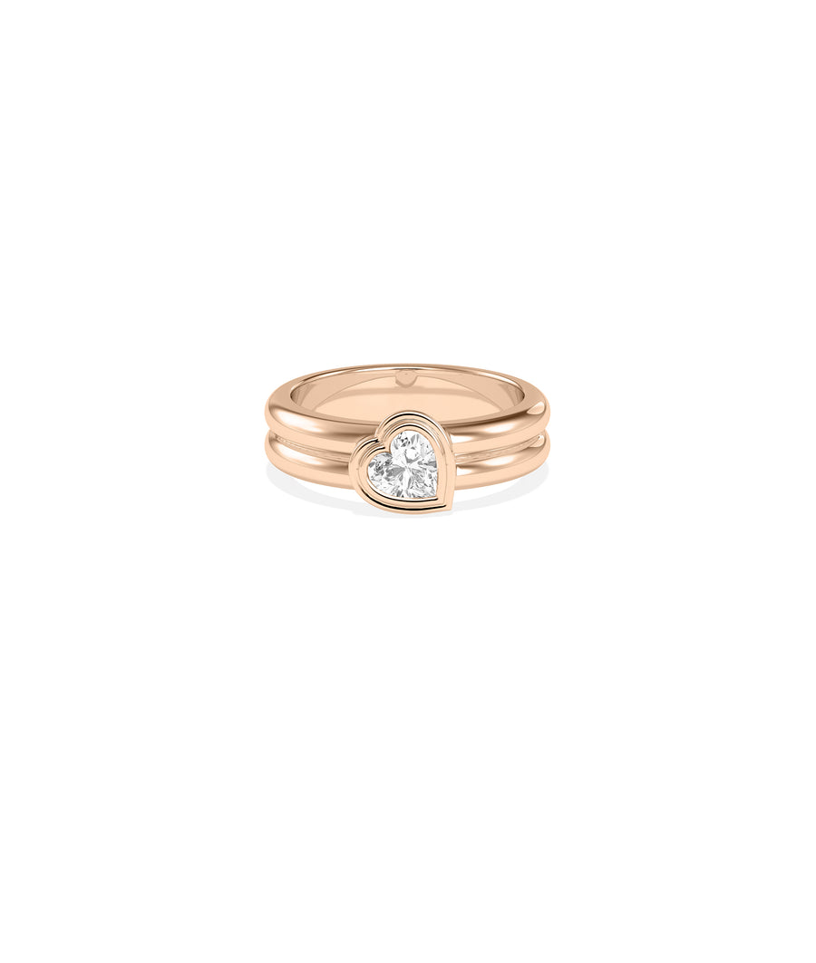 Bezel set heart lab diamond solitaire ring in 14K rose gold