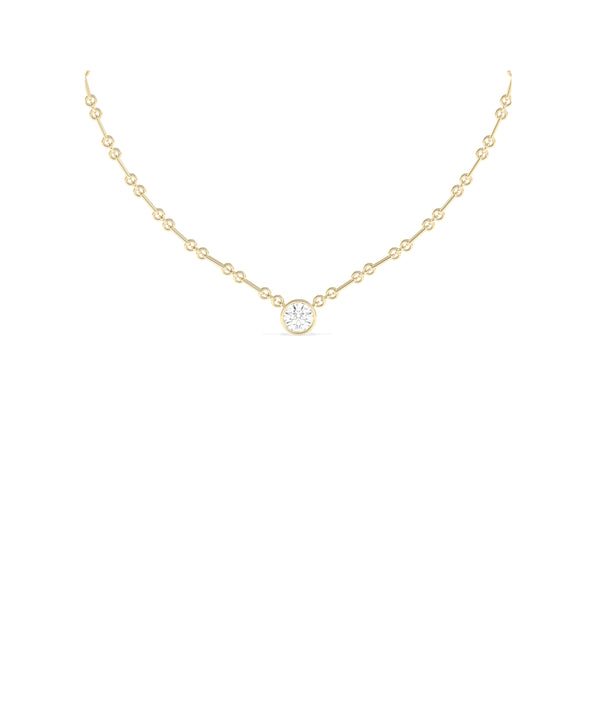 Bezel set lab diamond solitaire chain link necklace in yellow gold
