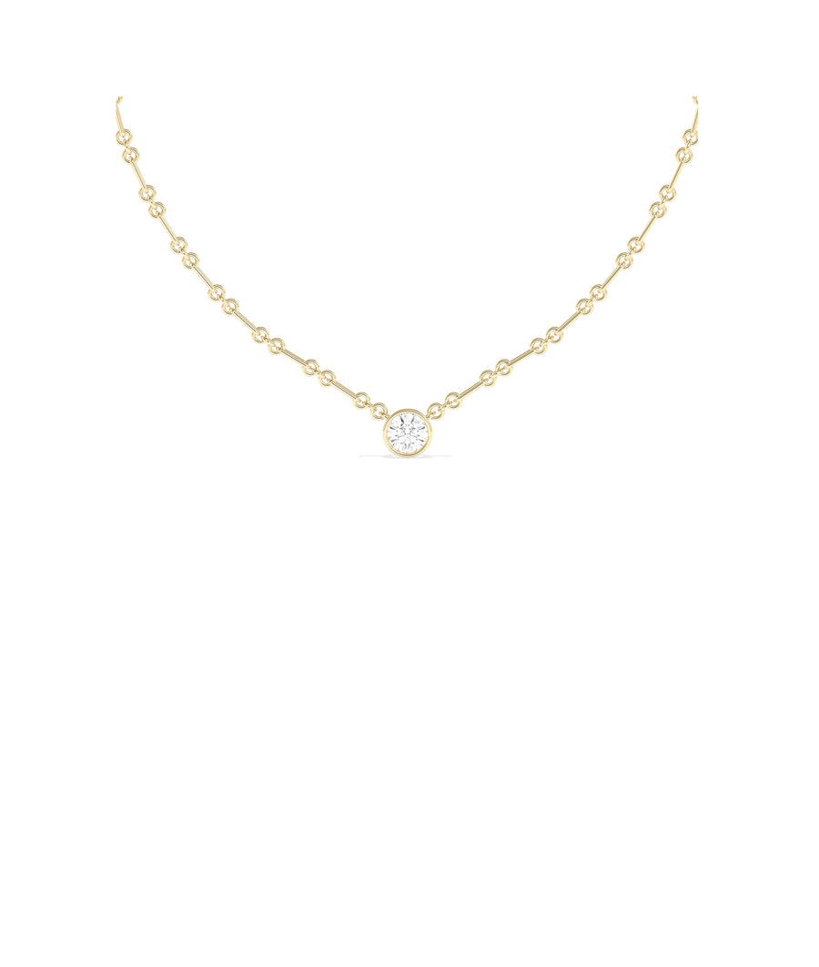 Bezel set lab diamond solitaire chain link necklace in yellow gold