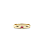 14K solid yellow gold band ring with bezel-set marquise ruby gemstone
