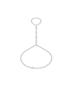 Dainty bezel set round lab diamond hand chain bracelet in 14K white gold