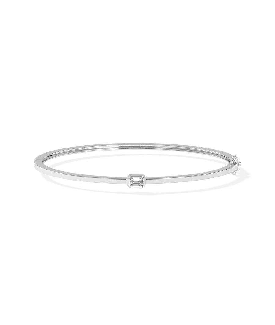 Bezel-set solitaire diamond bangle in 14K solid white gold