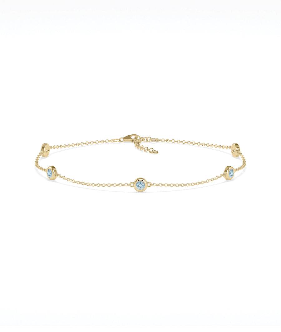 14K yellow gold bezel set aquamarine station bracelet gemstone jewelry