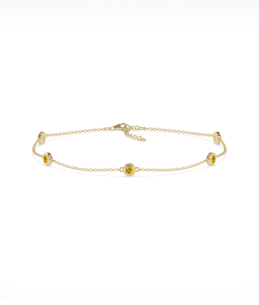 14K yellow gold bezel set citrine station bracelet