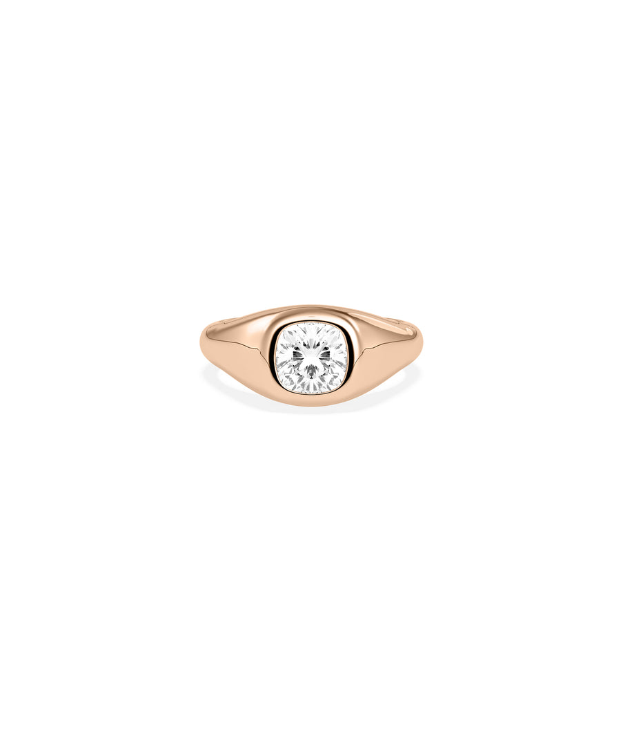 Bezel signet cushion lab diamond ring in rose gold