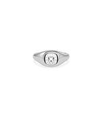 Bezel signet cushion lab diamond ring in 14K white gold