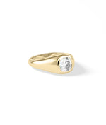Bezel signet cushion lab diamond ring yellow gold side profile view