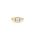 Bezel signet cushion lab diamond ring in yellow gold