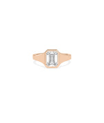 Bezel signet emerald cut lab diamond ring in rose gold