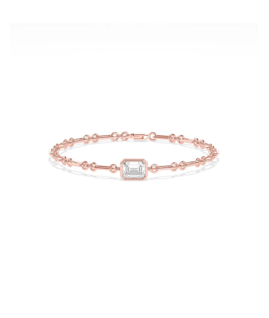 Bezel solitaire lab diamond chain link bracelet in 14K rose gold