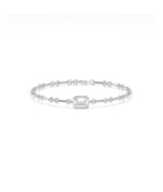 14K white gold chain bracelet with bezel-set solitaire lab diamond centerpiece