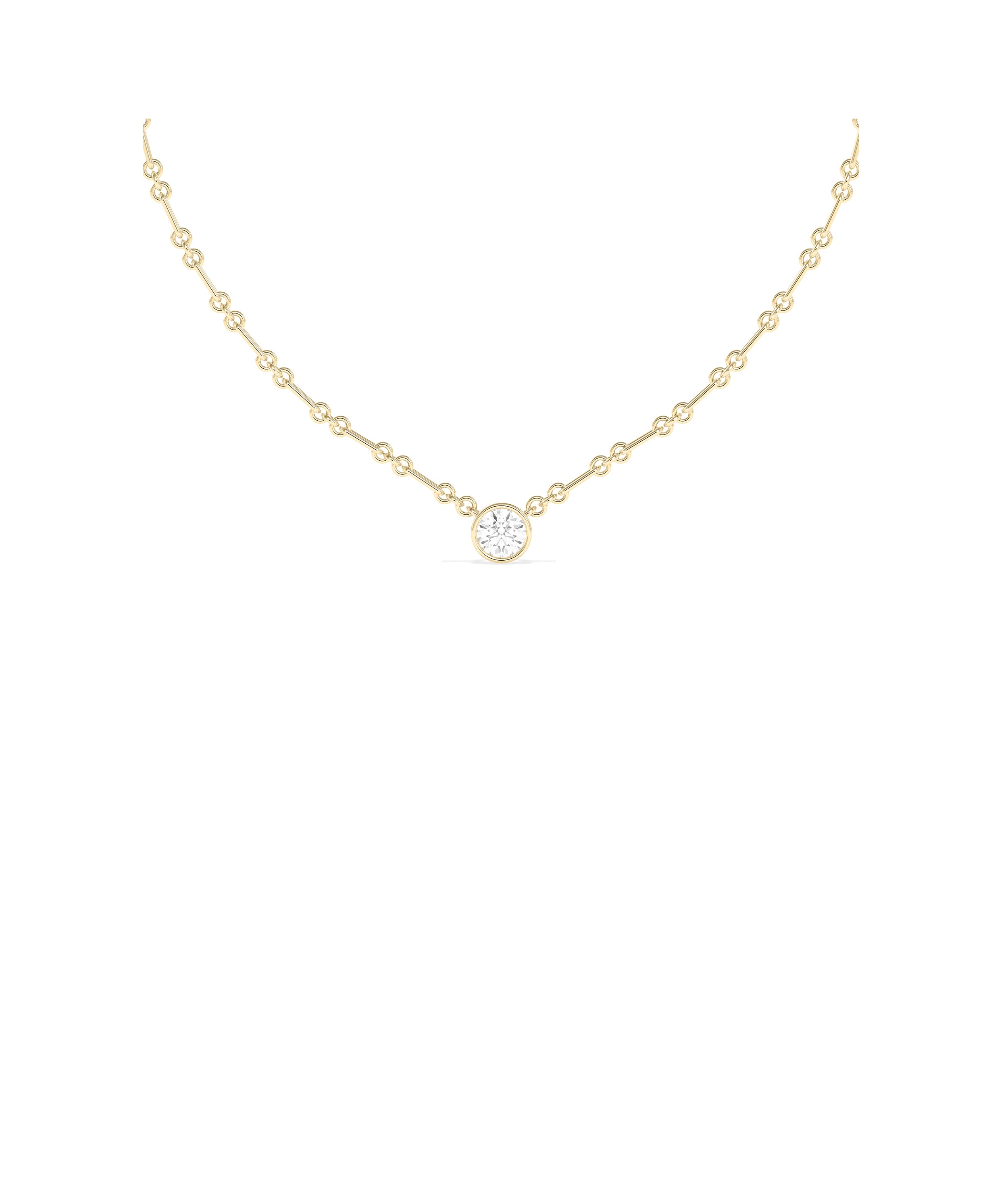 Bezel Set Solitaire Lab Diamond Chain Link Necklace
