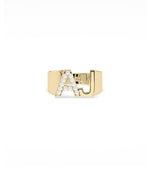 Bold diamond and gold initials ring in 14K yellow solid gold