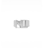 Custom 14K gold band ring with bold diamond-set initials