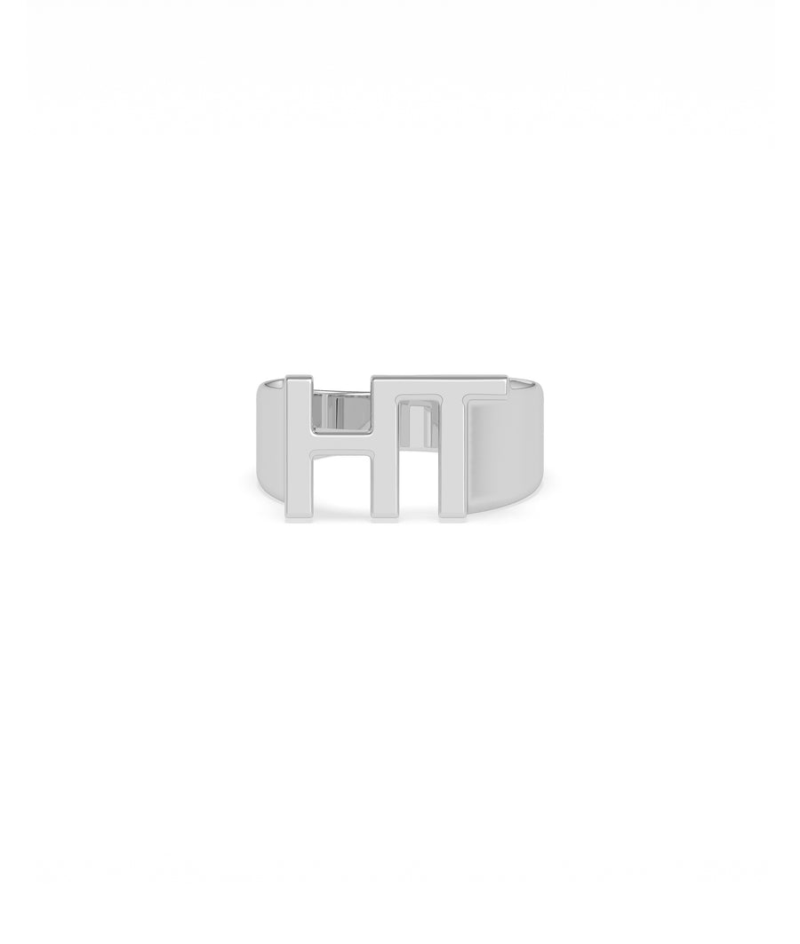 Bold gold initials ring in white gold personalized style