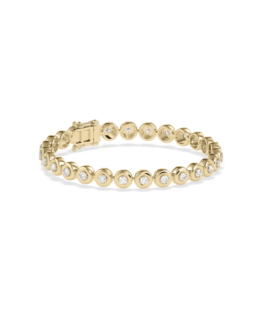 Bubble bezel diamond tennis bracelet in 14K yellow gold side profile view