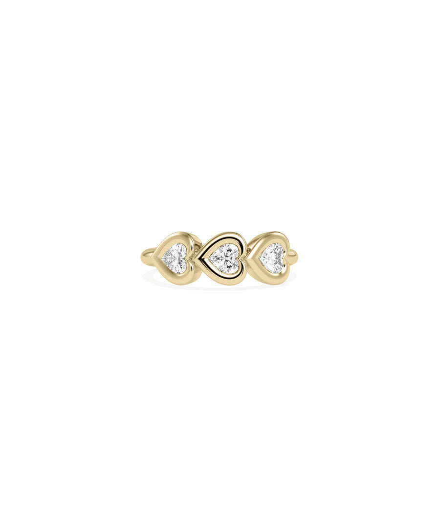 Bubble bezel heart diamond band ring in 14K solid yellow gold