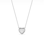 Bubble bezel heart solitaire diamond necklace in 14K white gold
