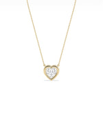 Bubble bezel heart solitaire diamond necklace in 14K yellow gold