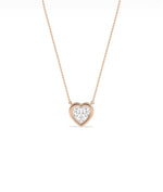 Bubble bezel heart solitaire diamond necklace in 14K rose gold
