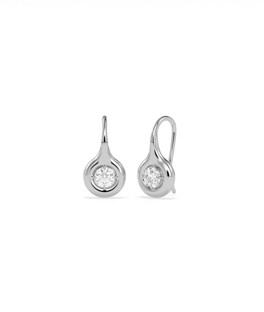 Bubble round diamond dangle earrings in 14K solid white gold