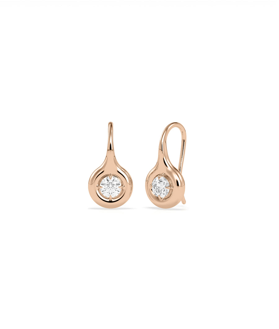 Bubble round diamond dangle earrings in 14K rose gold