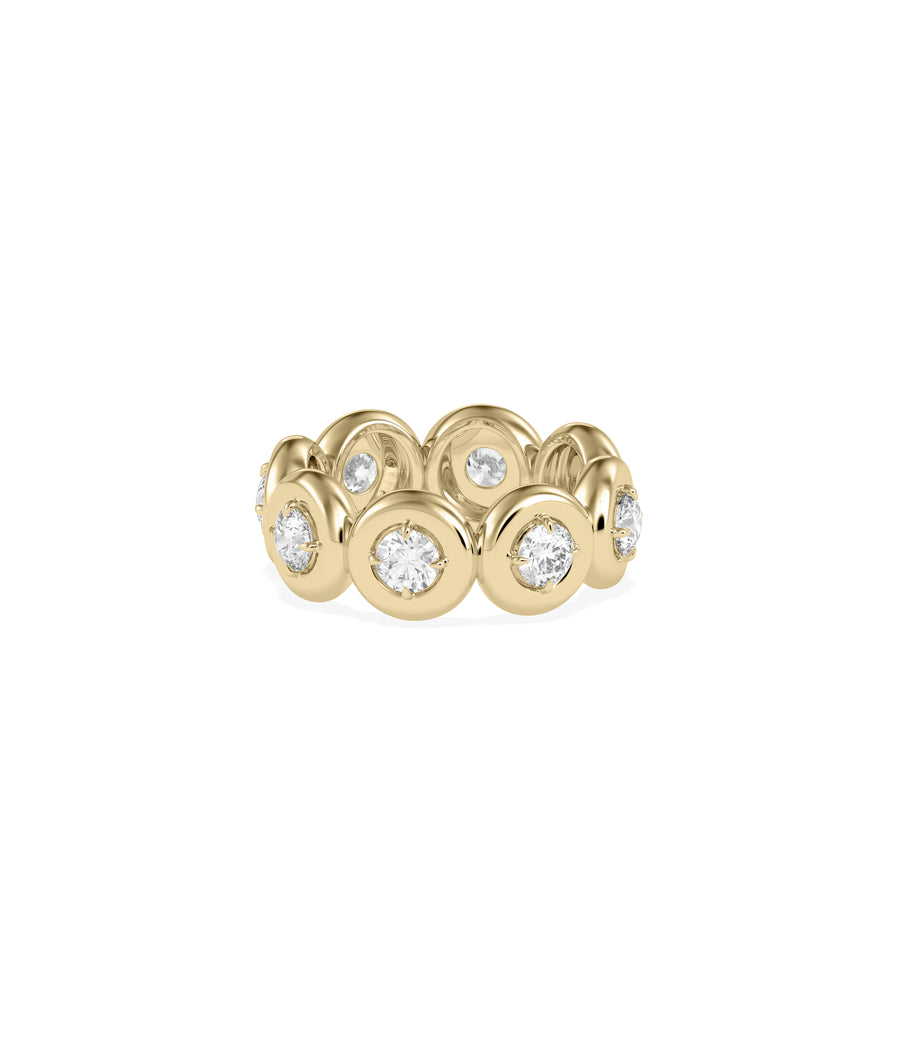 Bubble set diamond eternity band ring in 14K yellow gold side profile
