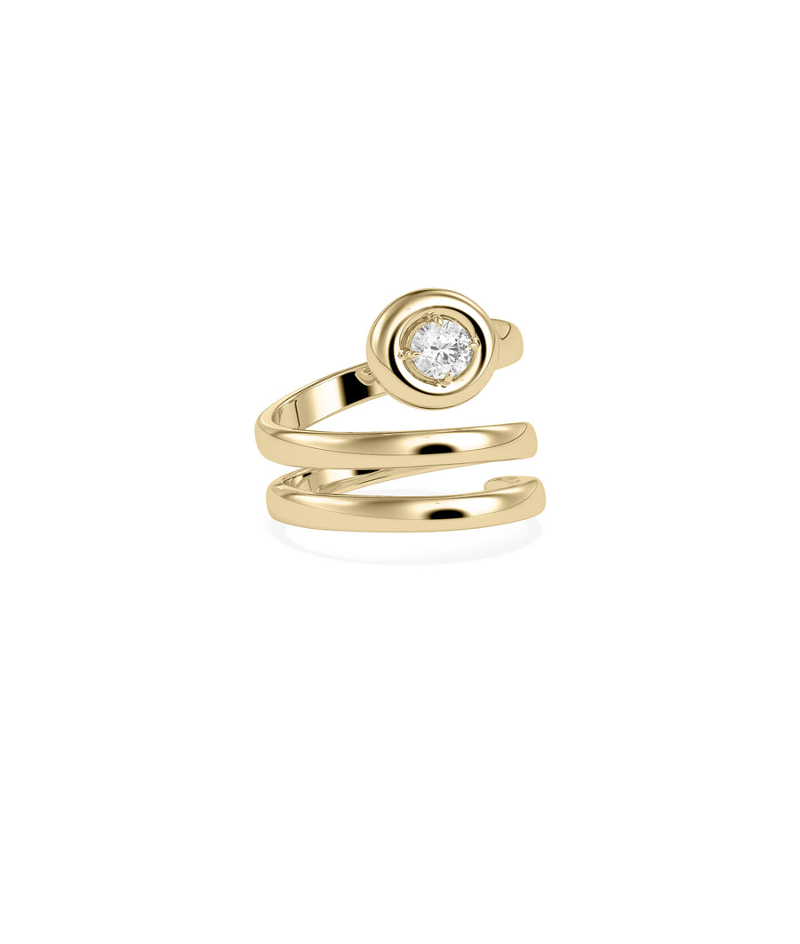 Bubble set twist solitaire diamond ring in 14K yellow gold side view