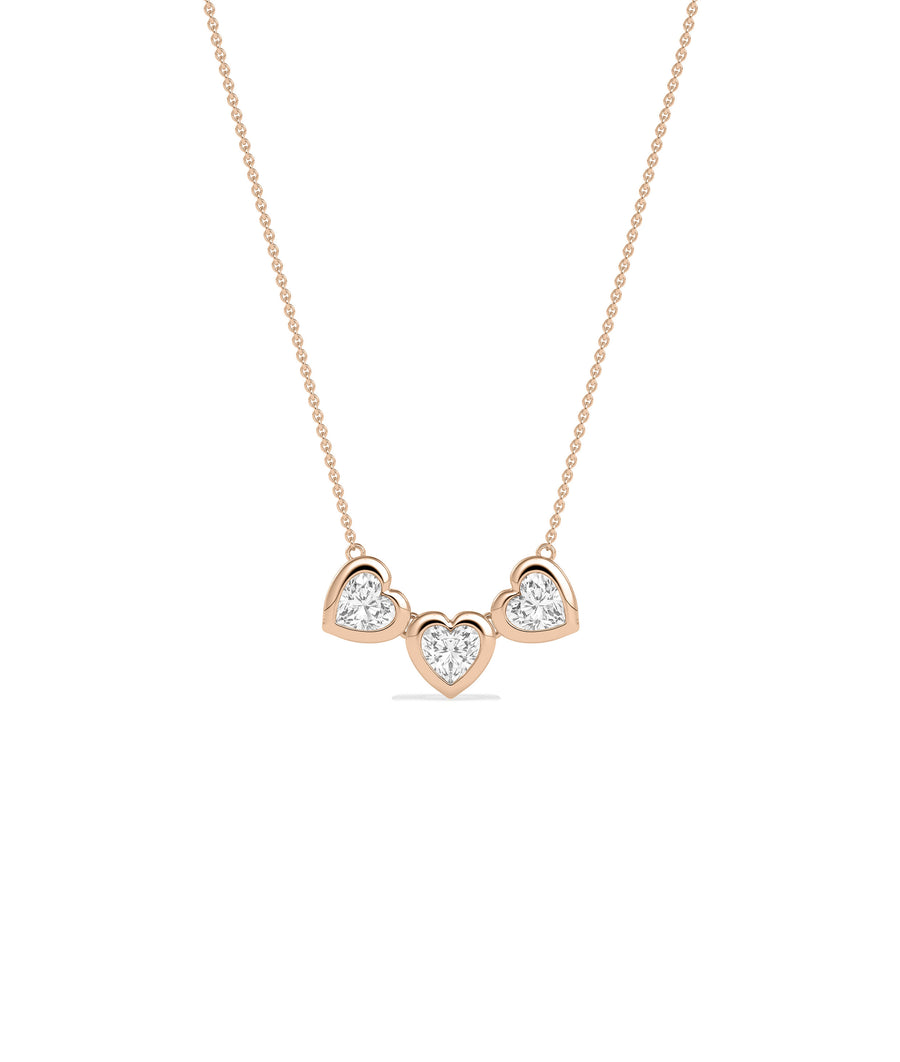 Bubble three heart diamond necklace in 14K rose gold