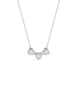 Bubble three heart diamond necklace in 14K solid white gold