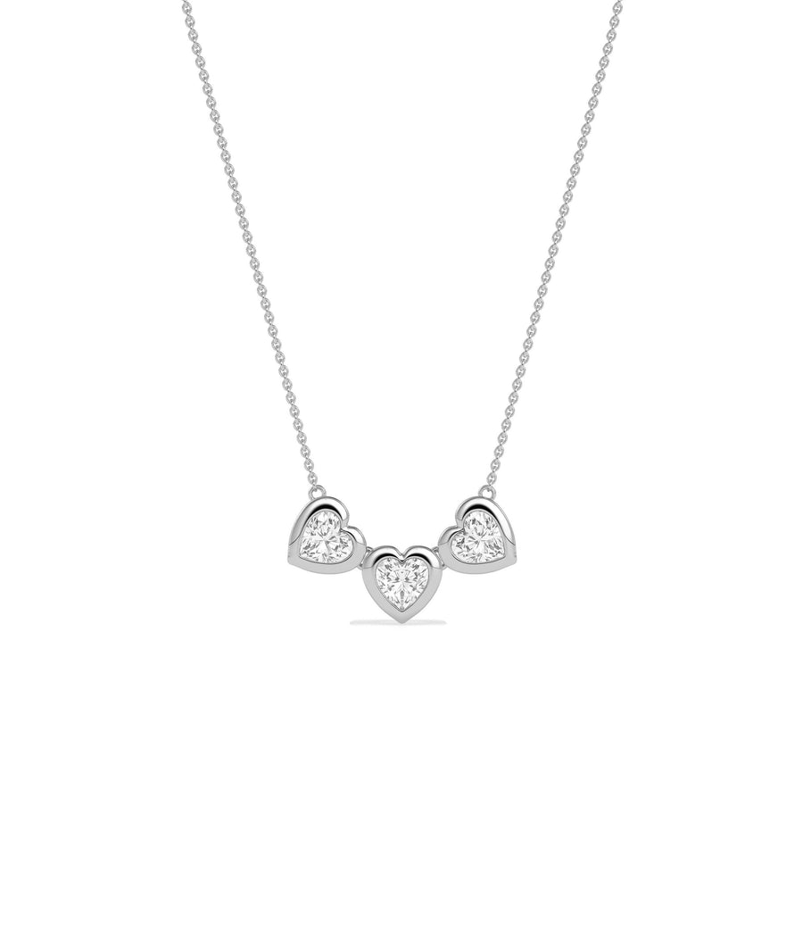 Bubble three heart diamond necklace in 14K solid white gold