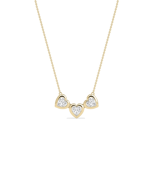 Bubble three heart diamond necklace in 14K yellow solid gold
