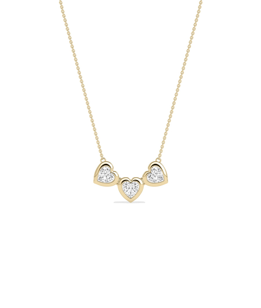 Bubble three heart diamond necklace in 14K yellow solid gold