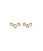 Bubble three-stone chevron diamond stud earrings in 14K rose gold