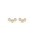 Bubble Three-Stone Chevron Diamond Stud Earrings