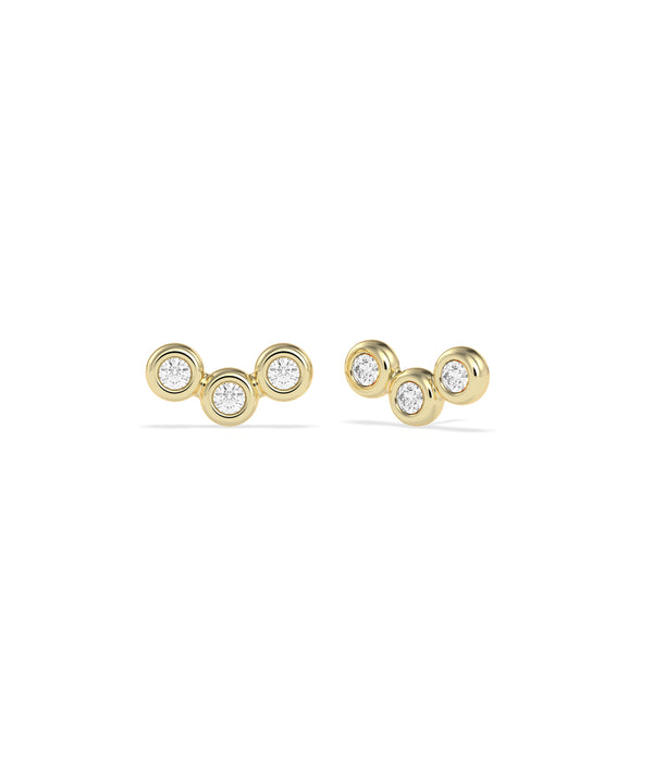 Bubble three-stone chevron diamond stud earrings in 14K yellow gold