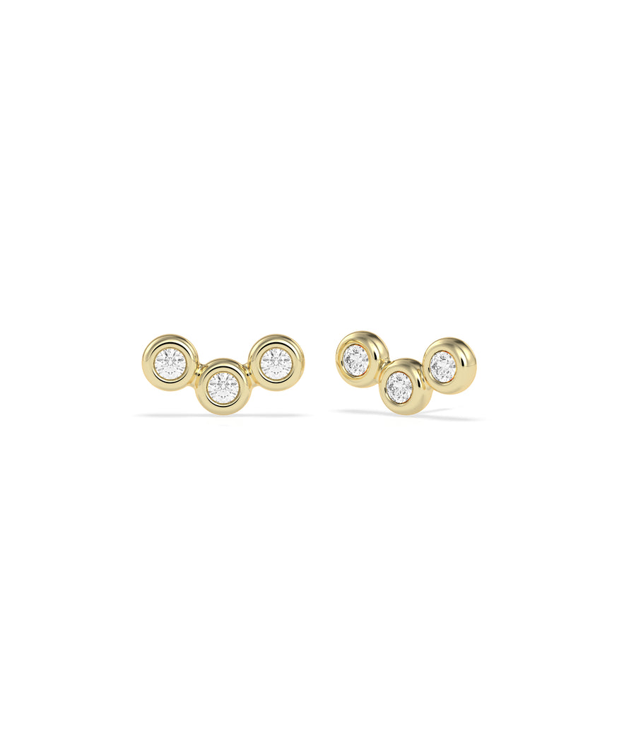 Bubble three-stone chevron diamond stud earrings in 14K yellow gold