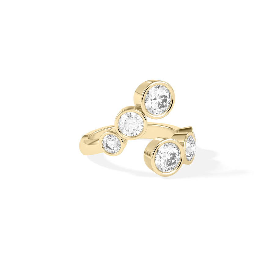Side profile of bypass bezel round lab diamond ring in 14K yellow gold