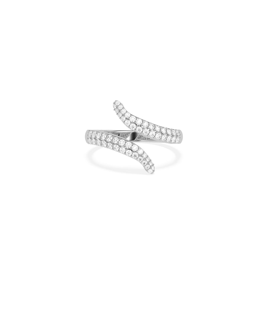 Bypass pavé diamond ring in 14K solid white gold