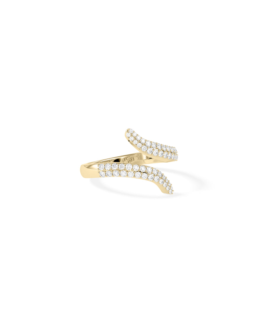 Bypass pavé diamond ring in 14K yellow gold side view