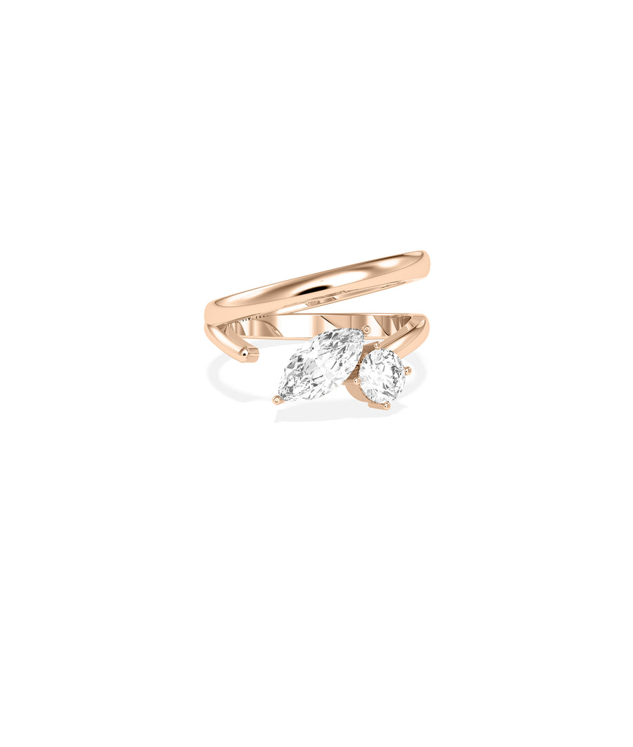 Bypass two-stone lab diamond ring in rose gold dainty style