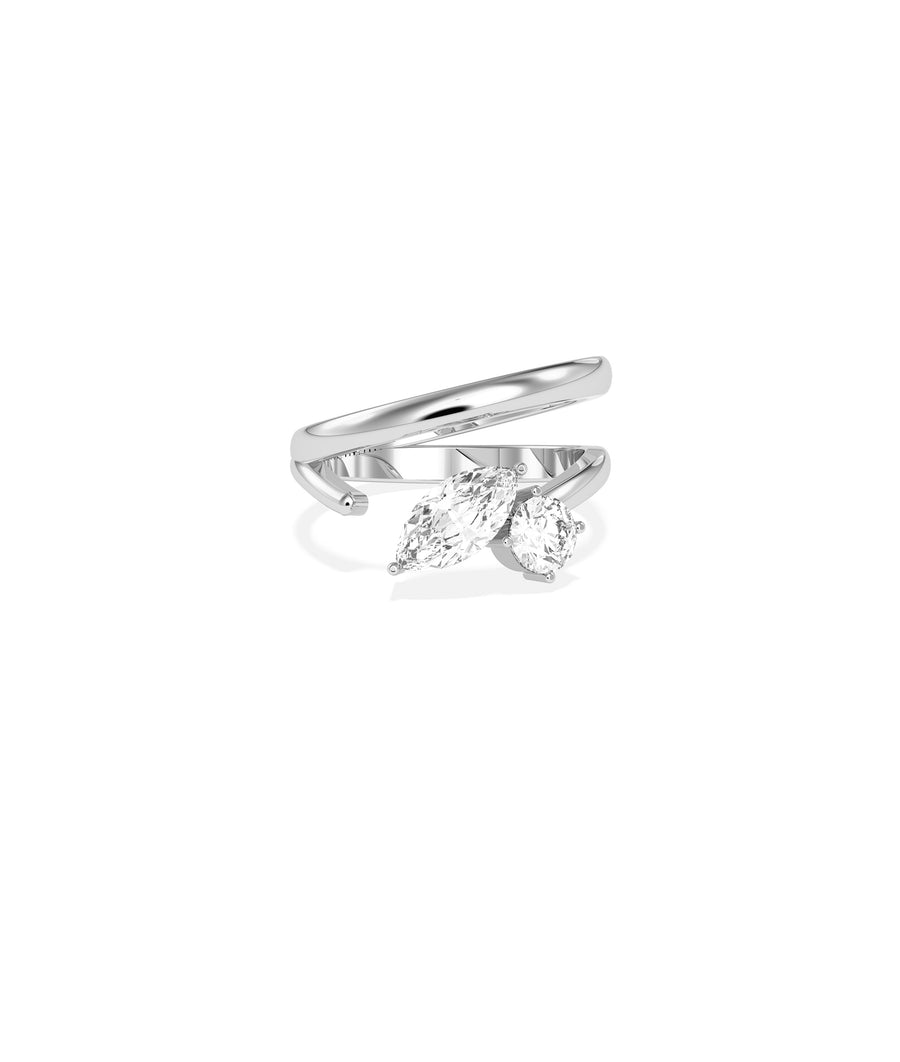Bypass two-stone lab diamond ring in 14K white gold