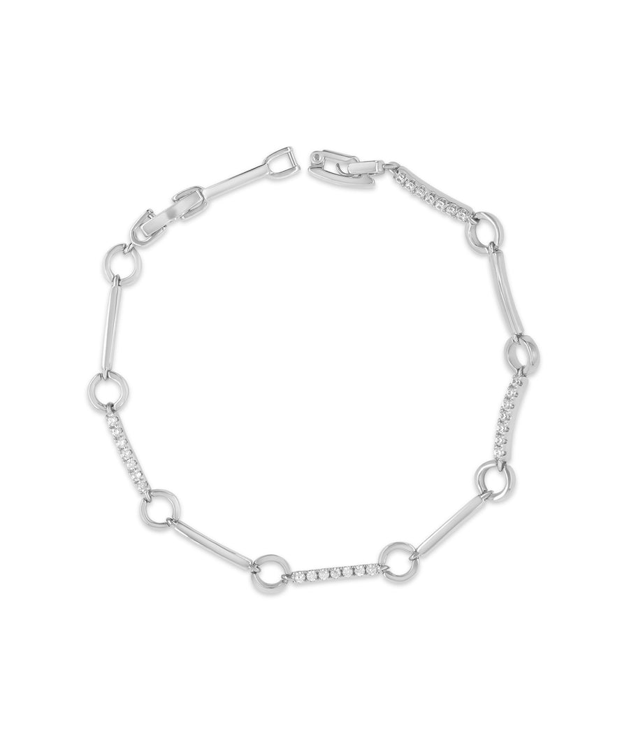 Circle link diamond chain bracelet in 14K solid white gold