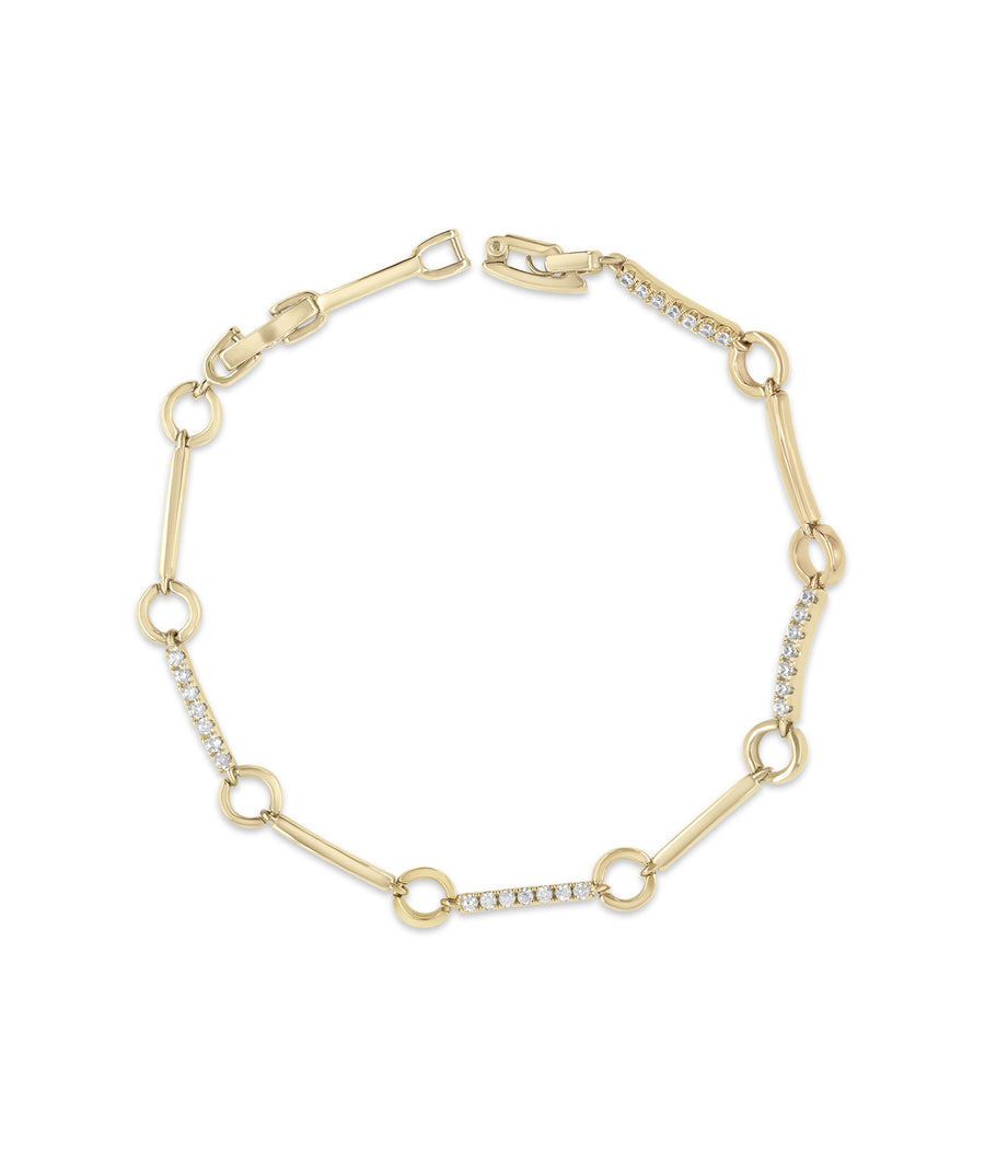 Circle link diamond chain bracelet in 14K yellow solid gold