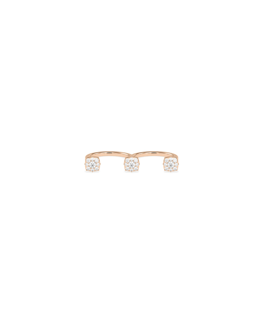 Cluster round lab diamond two finger ring in rose gold