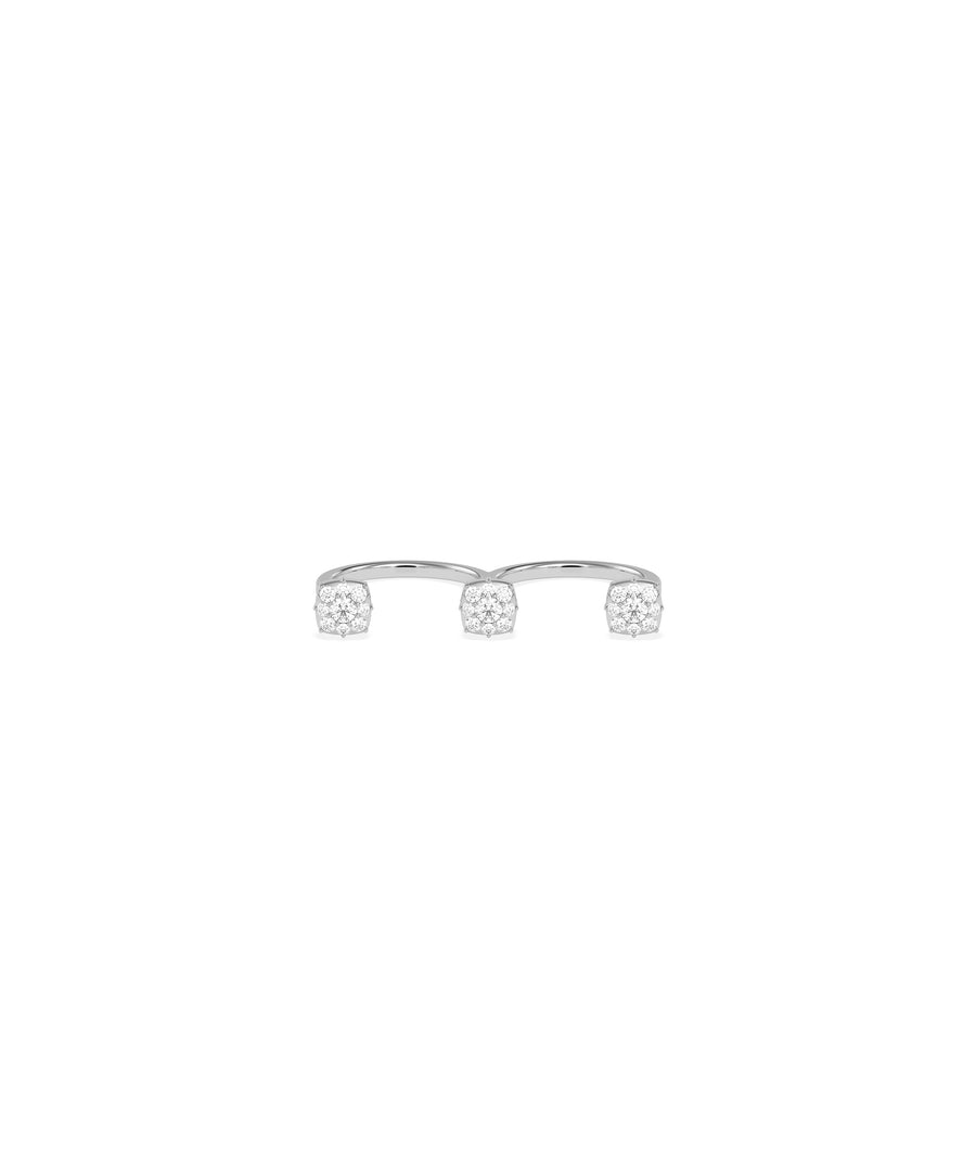 Cluster round lab diamond two finger ring in 14K white gold