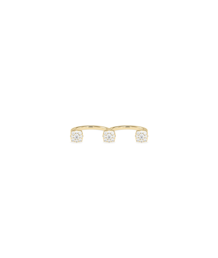 Cluster round lab diamond two finger ring in 14K yellow gold