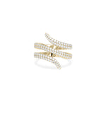 Coil pave diamond bypass ring in 14K yellow gold